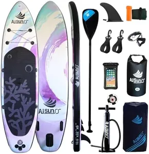 AISUNSS Inflatable Stand Up Paddle Boards with Premium SUP Paddle Board Accessories, 10L Waterproof Dry Bag Wide Stable Design, Non-Slip Comfort Deck for Youth & Adults (Purple)