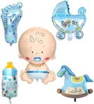 EZONEDEAL 5Pcs Baby Shower Foil Balloons Decoration Pram Rocking Horse Bottle Foot and Newborn (Blue)