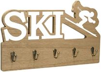 EXCELLO GLOBAL PRODUCTS Rustic Ski Wall Mounted Hanging Entryway Organizer with 4 Hooks. 17" x 10" Use as hat Organizer, Key Holder, Glove Holder. Perfect for Entryway, Kitchen, Bathroom, Hallway