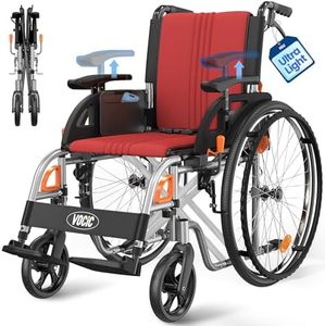 VOCIC Ultra Lightweight Wheelchair for Adults, 23lb Frame Portable Foldable Self-Propelled Wheelchairs for Seniors with Quick Release Wheels, Swing-Away Footrests,Flip-Back Arm, 300 lbs Red