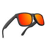 MAXJULI Polarized Sunglasses for Men and Women,UV400 Protection Rectangular Sun Glasses,Ideal for Driving Cycling and Running 8806（Matte Black Frame/Red Lens）