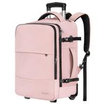 Taygeer Rolling Backpack for women, 17 inch Travel Laptop Backpack with Wheels & Shoe Pouch, Large Wheeled Backpack Carry on Luggage, Overnight College Work Suitcase Bag Roller Backpack Adult, Pink,