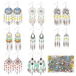 SUNNYCLUE 1 Box DIY 8 Pairs Bohemian Style Chandelier Charms Earrings Making Kit Boho Dream Catcher Charm Feather Leaf Charms Faceted Glass Beads for Jewelry Making Kits Adult Women Handmade Gift