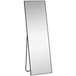 HOMCOM 63"x20" Full Length Mirror, Floor Standing, Wall-Mounted or Leaning Against Wall Tall Mirror with Support Frame, Rectangular Full Body Mirror for Bedroom, Living Room, Black