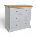 GROFurniture Tusk Grey Chest of Drawers, 3 Drawer Chest for Bedroom, Low Painted Storage Chest with Oak Top, Large Bedside Chest