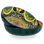 vancasso SIMI 78 oz Salad Bowls Set of 2, Large Porcelain Serving Bowls, Microwave & Dishwasher Safe Mixing Bowl, Pasta Bowls, Soup Bowls for Kitchen and Dinner, Deep Blue and Green