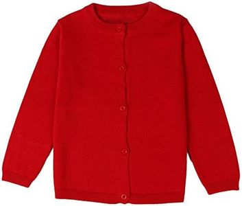 GSVIBK Girls Cardigan Long Sleeve Crewneck Cardigans Solid Knit Button Sweater Cardigan Baby Girl 6112 Red 3-4Y