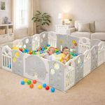 Hukimoyo Baby Playpen, Safety Activity Centre for Infants and Toddlers, Indoor and Outdoor (Grey, 16 Panel)