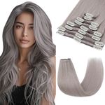 SEGOHAIR 8 PCS Hair Extensions Clip in Real Human Hair, 10 inch Thin Full Head Human Hair Extensions Straight Clip in Human Hair Extensions - Grey Hair Extensions (50g)