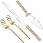 ROXBURGH Wedding Cake Knife and Server Set, 420 Stainless Steel Gold Cake Cutter and Pie Server Slicer, Rhinestones Studded Handle Cake Cutting Set for Wedding, Engagement Present for Groom and Bride