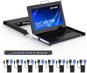 MT-VIKI Rack Mount KVM, 8 Port KVM VGA Switch w/15.6'' LCD Monitor, 1080P, Mount into 23.6-31.5'' deep Server Cabinet, Integrated Touchpad+Keyboard+8 KVM Cables