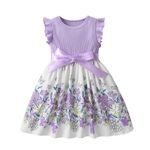 Toddler Infant Baby Girls Summer Dress Sleeveless Ruffle Floral Little Kids One Piece Princess Skirt Waistband 2PCS Outfits Purple 12-18 Months