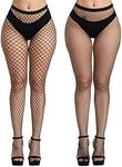 PERAMBRY Women's Fishnet Tights High Waist Fishnet Tights Black Fishnet Stockings Mesh Fishnet (Black 2 Packs -1 M Hole+1 L Hole)