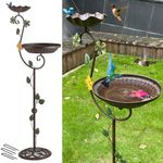 Aifeorzo Metal Bird Baths for Outdoors, 44” Height Cast Iron Pedestal Bird Bath and Feeder, Vintage Sturdy Heavy Duty Birdbath Bowl, Tall Floral Accents Birdbaths for Garden Yard Patio Porch Decor