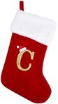 20 Inches Monogram Christmas Stockings with Letters, Large Super Soft Christmas Stockings Red Velvet with White Super Soft Plush Cuff for Christmas Xmas Tree Holiday Fireplace Family Decor Gifts (C)