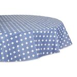 DII Vinyl Tabletop Collection Flannel Backed Polka Dot Tablecloth, 70" Round, Stonewash Blue