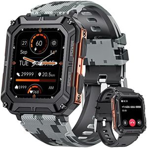 LIGE Military Smart Watch for Men with Bluetooth Dail Calls, 1.83'' HD Outdoor Tactical Watch with 123 Sport Modes Sleep Monitoring, IP68 Waterproof Smartwatch for iOS Android Camouflage