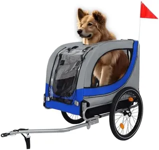 Plturdke Dog Bike Trailer for Large Dogs up to 120LBS - All-Terrain Foldable Pet Carrier with Heavy-Duty Steel Frame for Cycling, Camping or Outdoor Trips (Grey+Blue)