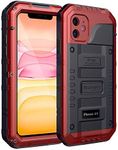 Beasyjoy for iPhone 11 Case Waterproof Metal Case Heavy Duty Built-in Screen Full Body Protective Shockproof Dustproof Military Grade Rugged Defender Case Outdoor Case (Red)