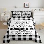 Erosebridal Kids Happy Camping Comforter Set, Camper Decor Bedding Set Queen Size, Rustic Farmhouse Duvet Insert Camping Gift for Women Decor, Black White Geometric Plaid Buffalo Grid Quilt