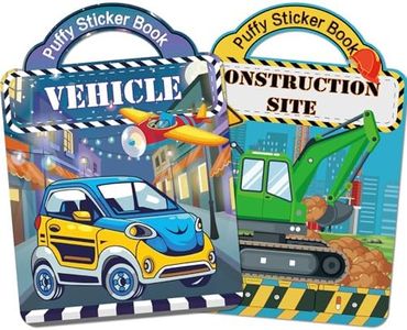 Elfew 2 Pack Reusable Puffy Sticker Books for Kids 2-4, Construction Truck and Vehicle Car Stickers for Toddlers Boys, 3D Stickers Books for Toddlers 1-3, Sticker Activity Books for Boys Party