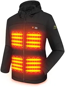 PTAHDUS Women's Heated Jackets 5 Heat Zones Battery Pack Included, with Hand Warmer Pocket(Black, Small)