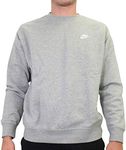 Nike Men's Sportswear Club Brushed-Back Crew Sweatshirt, Medium, Dark Grey Heather/White