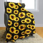 YISUMEI Sunflower Blanket,150x200 cm Double Sided Print Soft Warm Reversible Throw Blanket for Women Girls Birthday,Black