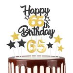 Gold 65th Birthday Decorations, Gold Black 65th Birthday Cake Topper, 65th Birthday Candle for Men Women, Gold Party Candles, Gold Black Birthday Party Celebrations Supplies,3D Gold Number 65 Candles