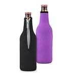 kwmobile Set of 2 Neoprene Bottle Coolers Sleeves for 330-500ml Bottle - Keep Beer, Soda, Soft Drinks Cool - Black/Violet