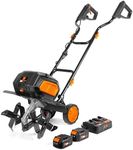 WEN 20V Max Cordless 14-Inch Brushless Electric Tiller with Two 4.0 Ah Batteries and Dual-Port Charger (20724)