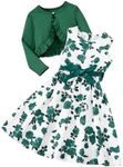 Floerns Girl's 2 Piece Outfit Floral Dress and Long Sleeve Ruffle Trim Jacket Dark Green 11-12Y