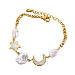 Purple Secret Celestial Beauty Sun and Moon Bracelet with Mother of Pearl Charms, Gold Plated Chain, Beautiful Bracelet, Trendy Jewellery, Best Gift for Women