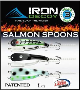 IRON DECOY Steely Spoon Fishing Lures, Casting, Trolling, Jigging, Ice, Lake, River, Stream, Freshwater, Trout, Bass, Walleye, Salmon, Crappie, Pike, Salmon, 3-Pack