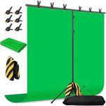 Green Screen Backdrop with Stand, 8x5ft Portable Greenscreen Background with Stand, T-Shape Green Screen Stand kit with 6 Spring Clamps, Sandbag, Carry Bag for Zoom, Video, Streaming and Photoshoot