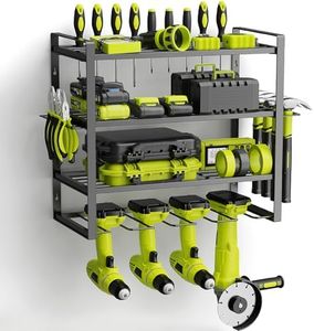 WELDUN Organizador de herramientas eléctricas de 4 capas, soporte de taladro de pared para 4 herramientas de taladro eléctrico, estantería de herramientas con estante lateral para destornillador y
