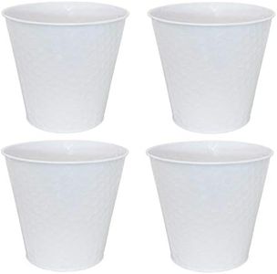 Sunnydaze Galvanized Steel Buckets with Hexagon Pattern - Set of 4 - White - Small Colored Metal Decorative Pails - Indoor Use - Perfect for Storage, Decoration, Gardening and Parties