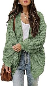 vbcdwa Womens Open Front Knit Chunky Sweater Long Sleeve Cardigan Oversized Knitwear Outwear Green