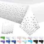 3Pack White and Silver Dot Table Cloth Party Disposable Tablecloths,137x274cm Confetti Table Covers Rectangle Plastic Tablecloth Party for Picnic,Baby Shower,Wedding,Birthday,Christmas Table Decor