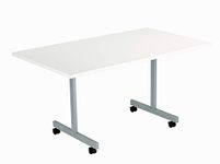 Office Hippo Office Table, Sturdy & Stylish Tilting Table Desk, Work Table For Home Office, Versatile Computer Table For Meeting Room or Boardroom, 5 Year Guarantee - White / Silver