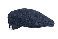 WALKER AND HAWKES - Men's Grey Brown 100% Scottish Harris Tweed Oakmoor Flat Cap - Midnight Blue - Medium (58cm)