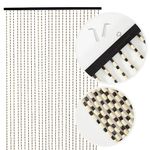 NOVECRAFTO Universal Wooden Beaded Door Curtain with Hooks - 35.4x78.7 in (90x200 cm) - Handmade Hanging 27 Strands Bead Curtain for Doorways, Room Partition - White & Black Wood Bead Pattern