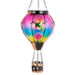 Giole Hot Air Balloon Solar Lantern, Hummingbird Solar Hot Air Balloon with Flickering Flame, Hanging Outdoor Lantern with LED Candle Light Waterproof Decor for Patio, Garden, Porch