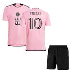 Messi 10 Home Boys Argen Football Jersey with Shorts(Kid's, Boy's & Men's) (7_8 Years, Pink)