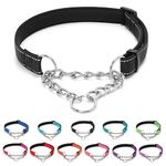 LOS ANDES Dog Choke Collar Martingale Collar with Limited Chain Strong Nylon Collar with Soft Padded No Pull Reflective Training Collar for Large, Medium and Small Dogs(S:Neck 25-45cm,Black)