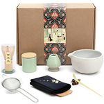 Artcome Japanese Matcha Tea Set, Bowl with Pouring Spout, Whisk, Tea Scoop, Ceramic Whisk Holder, Matcha Powder Caddy, Handmade Matcha Ceremony Kit For Japanese Tea Ceremony (9Pcs)