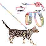 Pinenuts Cat Harness and Lead Set, Escape Proof Cat Harnesses and Leash Soft Adjustable Cat Collars Rainbow Kitten Harness for Outdoor Walking