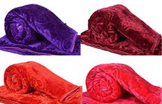 goyal's Ultra Silky Soft Heavy Duty Quality Indian Mink Blanket Single Bed 500TC - Set of 4 (Red, Purple, Pink & Marron)