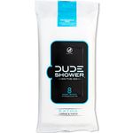 DUDE Shower Body Wipes 8 Count Pack Unscented Naturally Soothing Aloe and Hypoallergenic, Portable Travel-Sized Individual Soothing Cleansing Cloths for Men