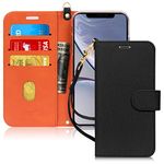 FYY Luxury PU Leather Wallet Case for iPhone XR, [Kickstand Feature] Flip Phone Case Folio Protective Shockproof Cover with [Card Holder][Wrist Strap] for Apple iPhone XR 6.1" 2018 Dark